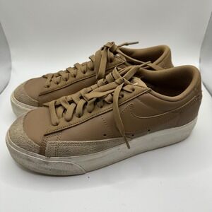 Nike Blazer Low Platform Casual Shoes Tan Suede Leather Women US 7 EUR 38